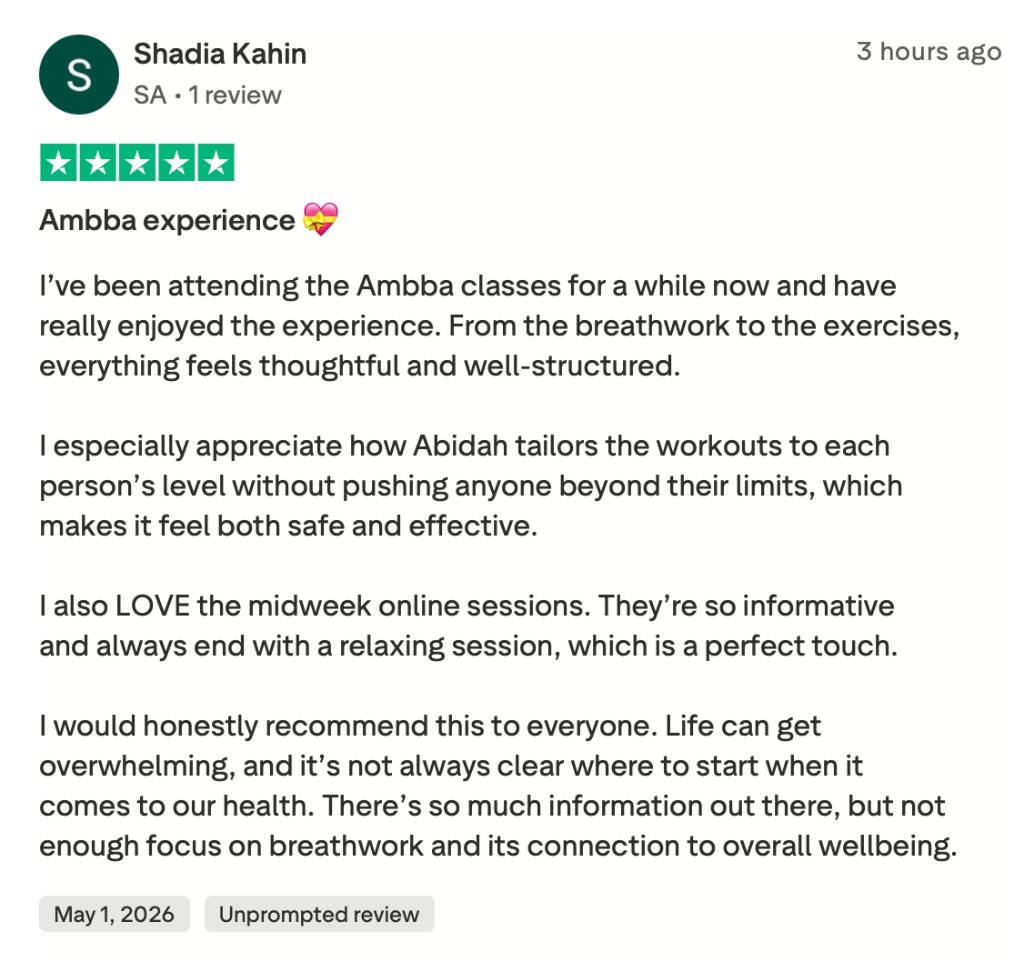 Trustpilot 5-star review from Shadia Kahin - Ambba experience